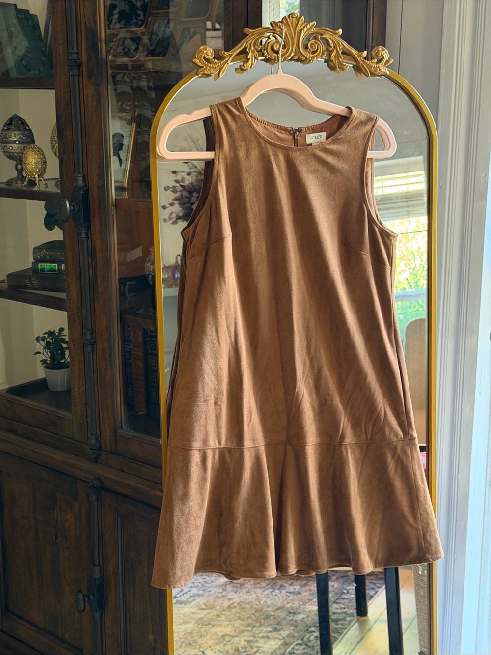 J Crew Factory Faux Suede Brown Sleeveless Drop-Waist Mini Pocket Dress